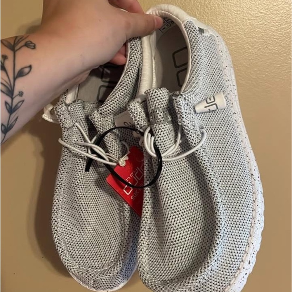 Hey Dude Gray and White Mesh Slip-On Shoes